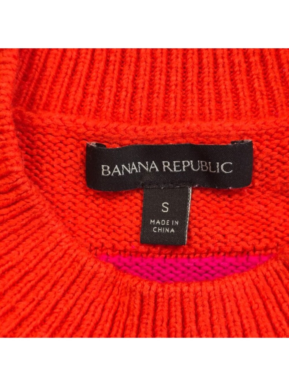 Banana Republic Small Sweater Pink Orange Striped Long Sleeve Crewneck Knit - Picture 2 of 4